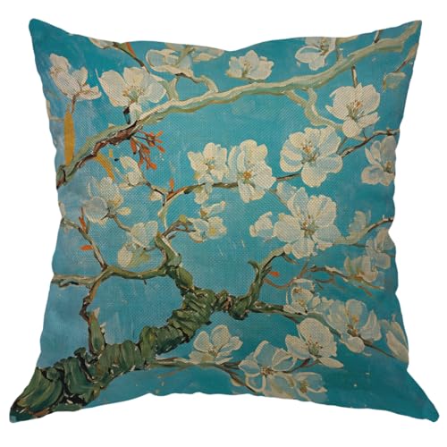 Van Gogh Almond Blossom Pillow Cover 18x18 Inch Cotton Linen
