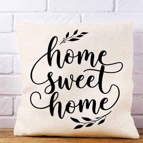 Home Sweet Home Throw Pillow Cover 18x18 | Rustic Linen Blend Cushion