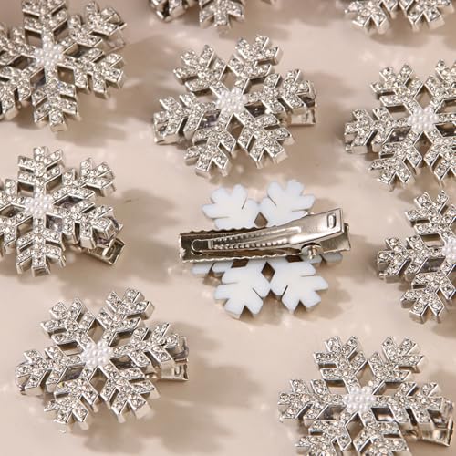 8-Piece Snowflake Hair Clips - Sparkly Rhinestone Winter Hair Pins
