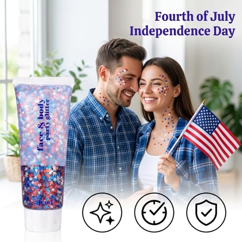 Patriotic Face and Body Glitter Tattoos 2-Piece Set for 4th of July