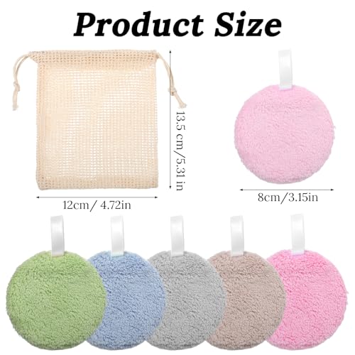 Dopenspi 6 Pcs Reusable Makeup Remover Pads - Soft Coral Fleece Facial Cleansing Rounds with Mesh Bag
