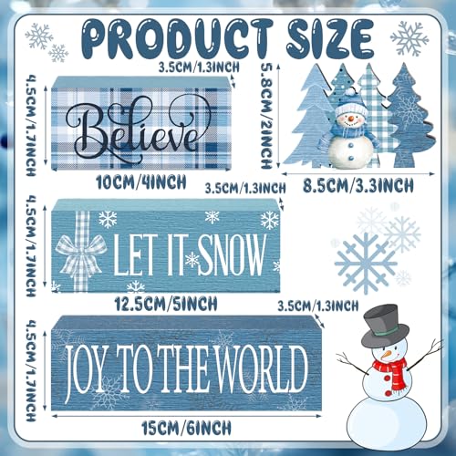 Christmas Blue Snowman Wooden Tiered Tray Decor Set - Holiday Table Centerpiece - Variation of THIS listing