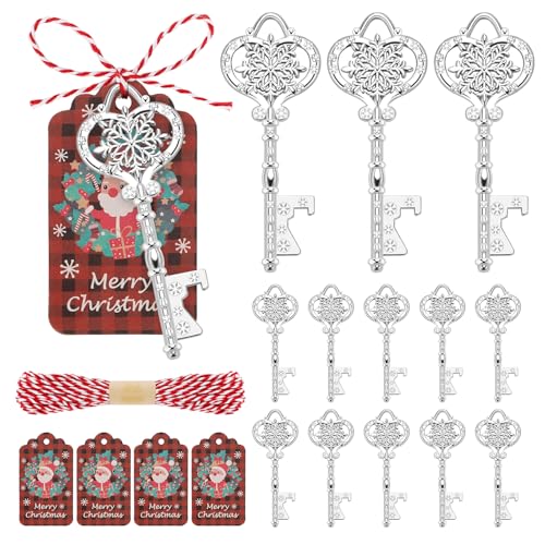 Snowflake Style Christmas Bottle Opener Keychain Set with Cards & Ropes - Silver Snowflake Design