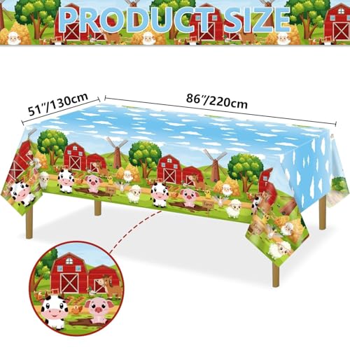 4 Pcs Farm Animal Tablecloths - 51 x 86 Inch Rectangular Party Table Covers