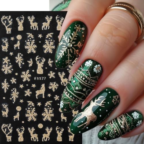 Christmas Gold Nail Stickers Snowflake Tree Decals 8 Sheets