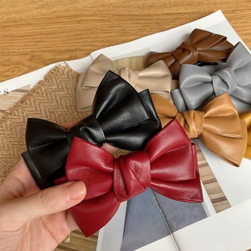 PU Leather Bow Hair Clip Black Korean Style Duckbill Hairpin 8 Inch