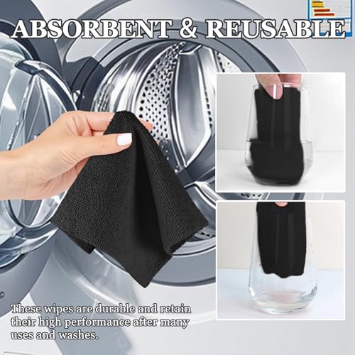 50PCS Microfiber Cleaning Cloth Roll - 10"x10" Washable Rags, Black