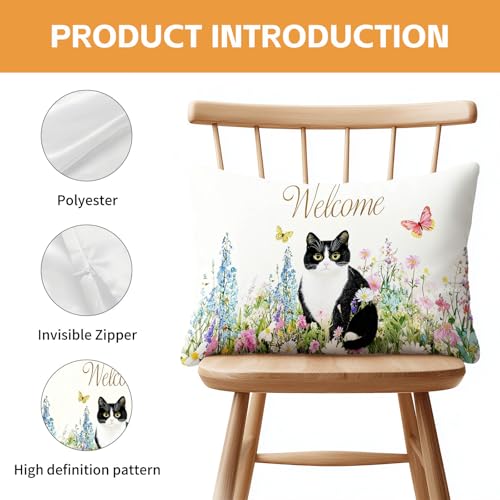 HOMETITUTE Cat Floral Satin Pillow Covers - 12x20 Inch Pack of 2