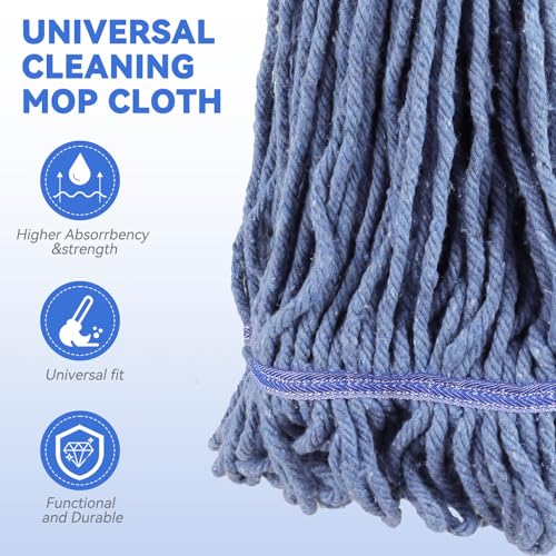 BeiLan Heavy Duty Cotton Wet Mop Head Replacement - 16 oz Blue Looped-End