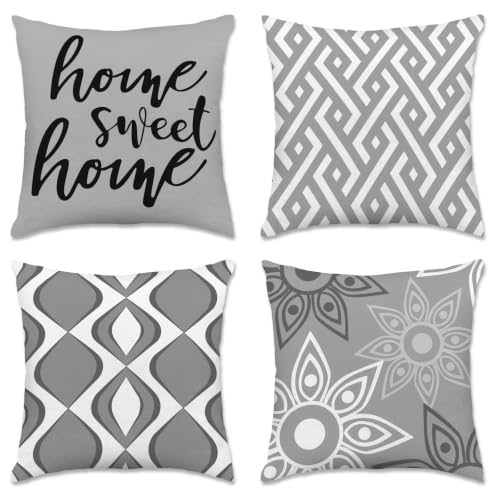 Hexagram 18x18 Gray Throw Pillow Covers - Set of 4 Soft Outdoor Cushions