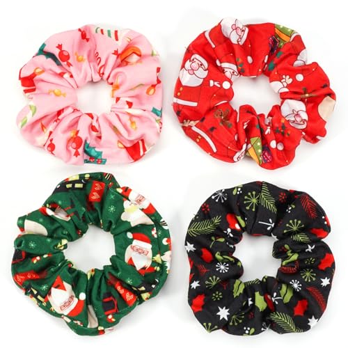 Bookay Christmas Hair Scrunchies 4-Pack Cute Festive Elastic Hair Ties