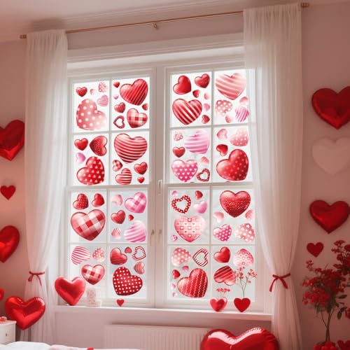 YIYA Valentine's Day Heart Window Cling Stickers - 209 Pcs