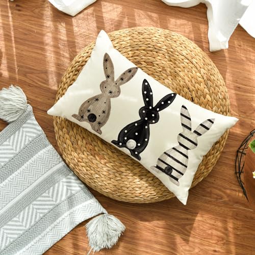 AVOIN Colorlife Easter Bunny Throw Pillow Cover, 20 x 12 Inch Black Case