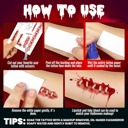 Cerlaza Halloween Zombie Fake Scar Temporary Tattoos Makeup Kit