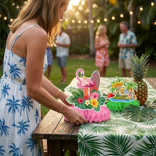 Hawaiian Luau Honeycomb Centerpieces, 9-Piece Tropical Party Table Decor