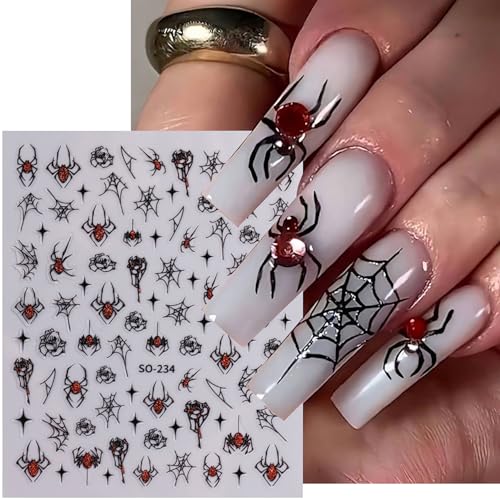 Halloween 3D Self-Adhesive Nail Art Stickers Spider Web Flame Decals 7 Sheets