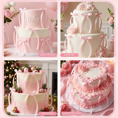 36 PCS Pink Bow Cake Toppers, Coquette Style Ribbon Cupcake Decorations