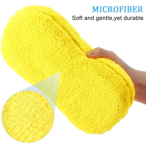 Tanlade 2 Pcs Large Car Wash Sponge Set - Blue & Yellow Microfiber
