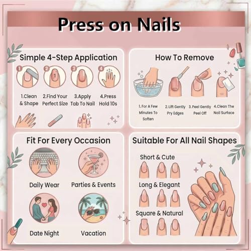ZOAZJINAZ Long Almond Press on Nails Floral Gradient Fake Nails Kit