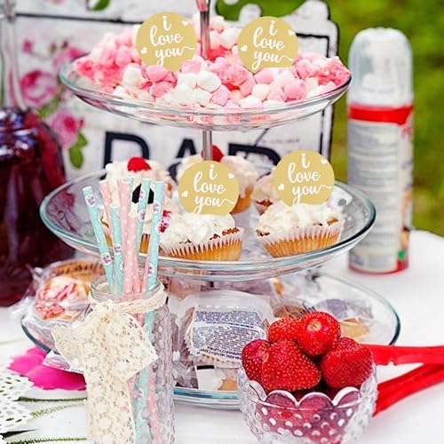 10pcs Love You Cupcake Toppers - Heart Acrylic Decorations
