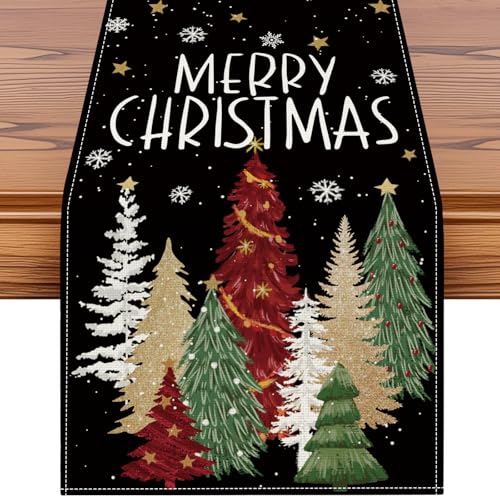 Artscope Christmas Tree Table Runner Black 13x48 Inch Holiday Decor