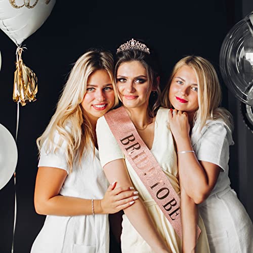 Rose Gold Bride To Be Sash & Crystal Crown Set for Bridal Shower - Bride To Be Variation