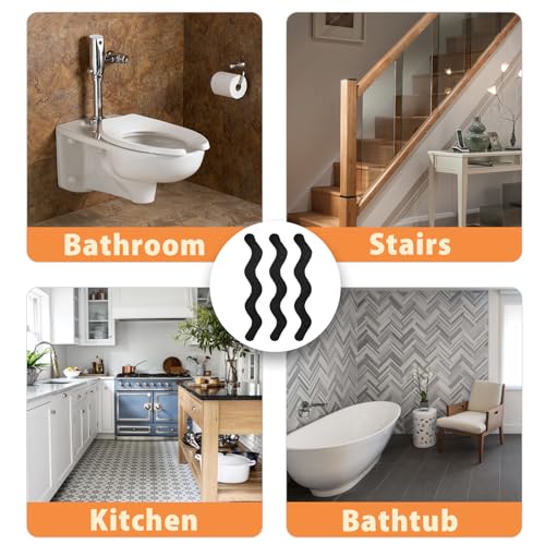 24PCS Black Bathtub Non-Slip Stickers, PEVA Adhesive Shower Strips for Safety