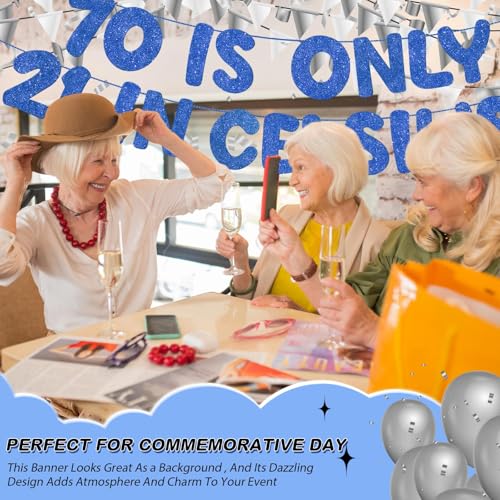 Fulmoon 70th Birthday Banner - 70 Is Only 21 in Celsius, Pre-Strung Glitter Decoration