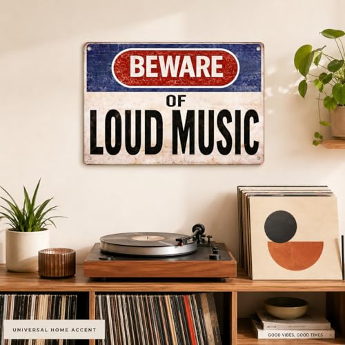 Beware of Loud Music Vintage Metal Sign - 12x8 Inch Wall Art