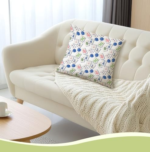 Blue Chinoiserie Mahjong 18x18 Flannel Pillow Cover - Mahjong Decor