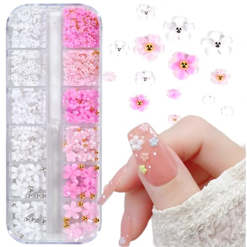 MOLILON 3D Flower Nail Art Charms with Beads, Pick Up Pen and Tweezer Set