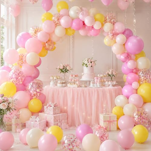 FEYG 60-Piece Pink and Yellow Latex Balloon Set - 12 Inch Party Decor