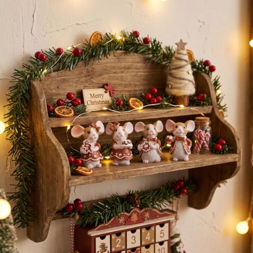 Honoson 12 Pcs Christmas Gingerbread Mouse Figurines - Resin Holiday Decor