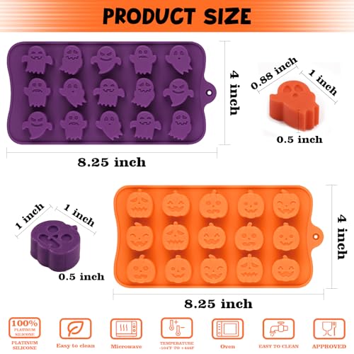 4-Pack Halloween Silicone Candy Molds - Pumpkin & Ghost Shapes