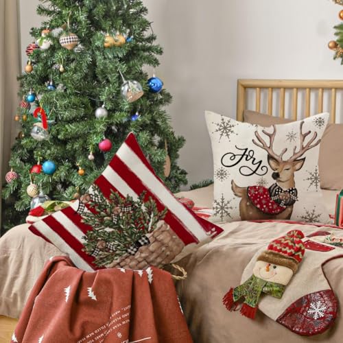 RABUSOFA Waterproof Christmas Pillow Covers Set of 4 - Red, 18x18 Inch