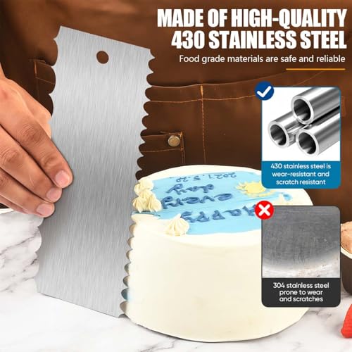 SenseYo 3 Pcs 9 Inch Stainless Steel Cake Scrapers Double Sided Decorating Tools
