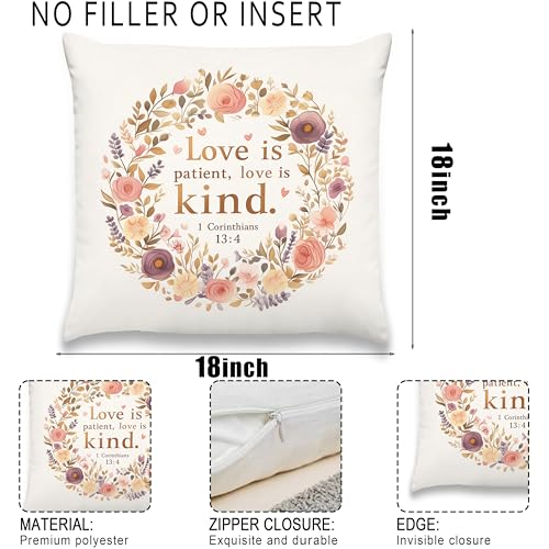 Pastel Scripture Pillow Cover 18x18 Inches - 1 Corinthians 13:4