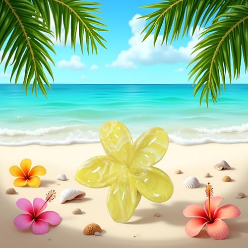 Creamy Yellow Hawaiian Flower Hair Claw Clip for Thick Hair