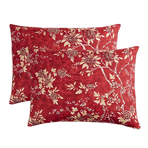 Wake In Cloud Vintage Floral Pillowcases, Red Toile Pattern, 20x26, Set of 2