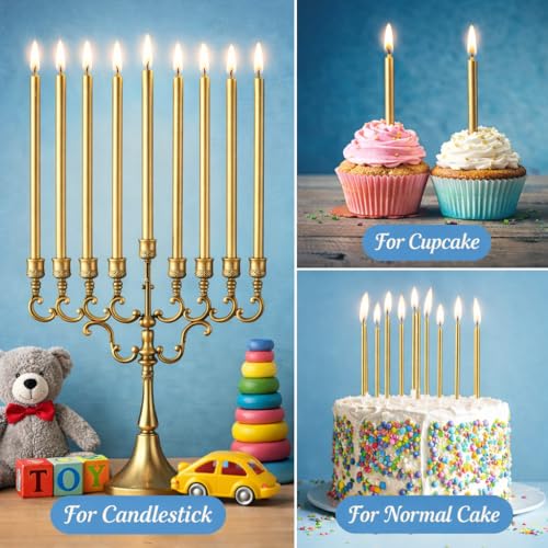 Gold Birthday Candles - Pack of 12 Long Thin Cake Candles