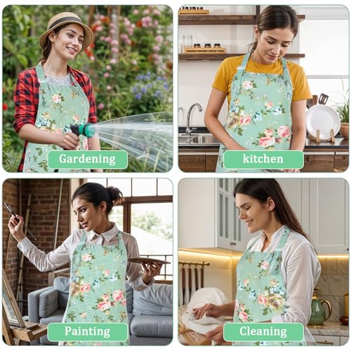 Adjustable Floral Cotton Apron with 2 Pockets for Women