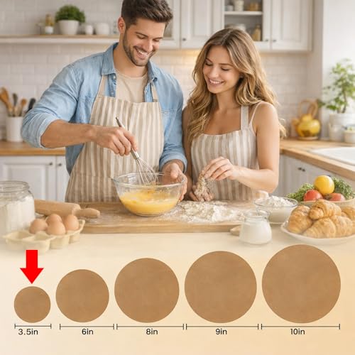 200 Pcs Unbleached Parchment Paper Sheets - 3.5 Inch Baking Rounds