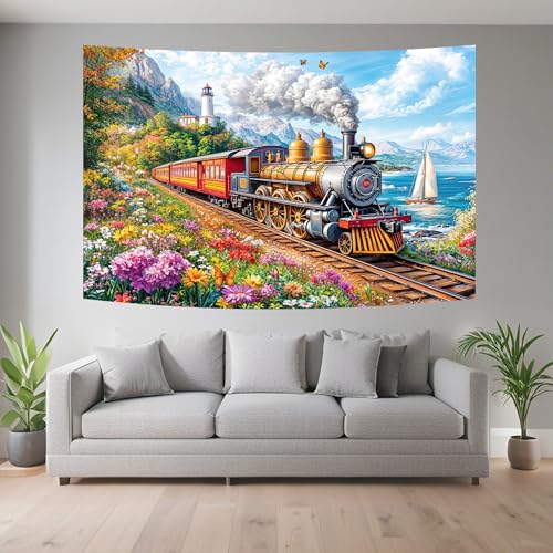 DYNH Steam Train Tapestry Wall Hanging - Seaside Fantasy 50x60"