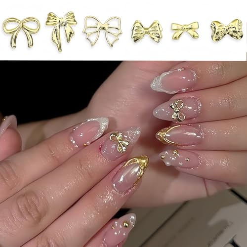 400Pcs Gold and Silver Bow Nail Charms Shiny Rhinestone Bows for DIY Manicure