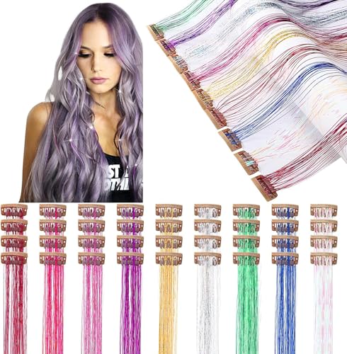 Clip-In Hair Tinsel Extensions 20.5 Inch Champagne Fairy Hair Glitter Kit