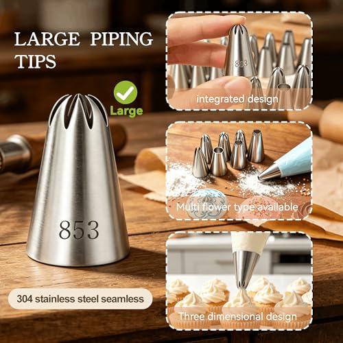 8-Piece Large Stainless Steel Piping Tips Set for Cake Decorating