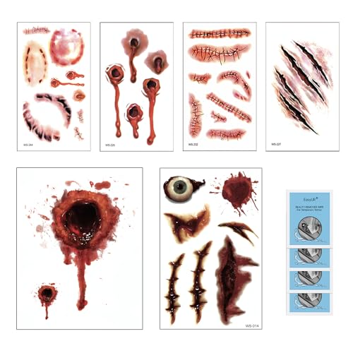 BESTOCEAN 18-Piece Fake Scar Temporary Tattoos for Halloween Zombie Makeup