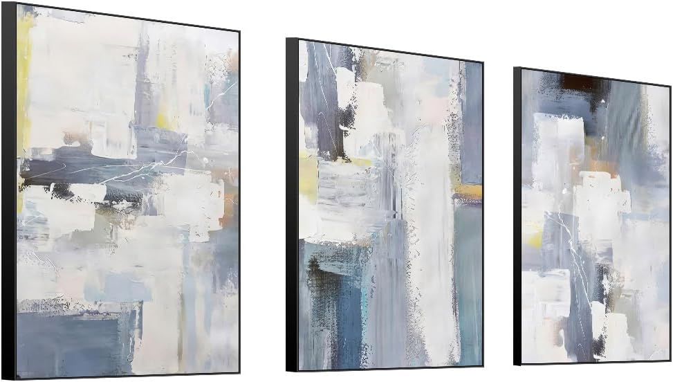Skiennix Wall Art Set - Boho Black & White Canvas Paintings for Living Room | Large 24"x32" Framed Decor