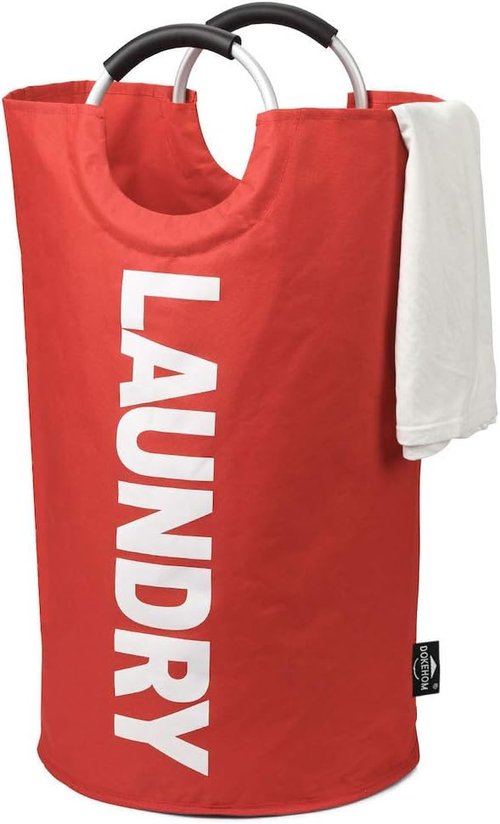 DOKEHOM Large 82L Laundry Basket - Collapsible Freestanding Hamper in Red for Easy Storage