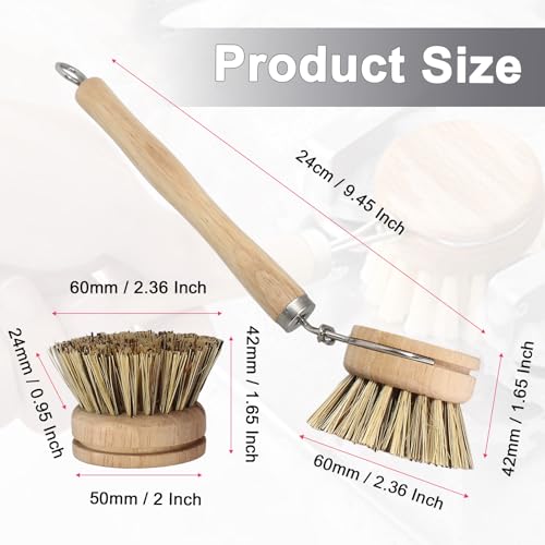 Harskiyer 5-Piece Wood Dish Brush Set with 4 Replaceable Heads